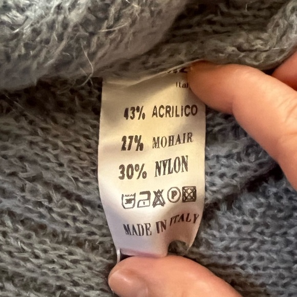 Cadenza Italy Mohair Blend Asymmetric Turtleneck Poncho Dusty Blue Cable Knit - Picture 10 of 12